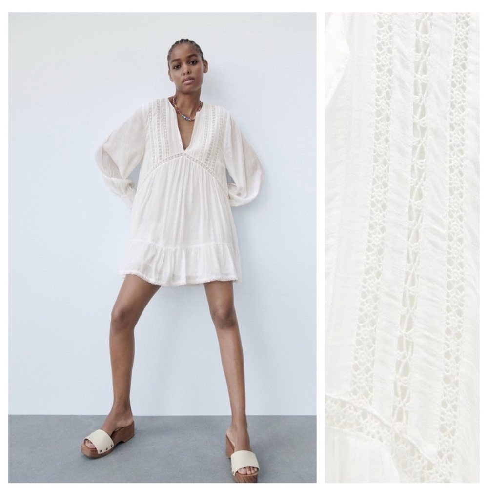 Zara White Viscose Mini Dress